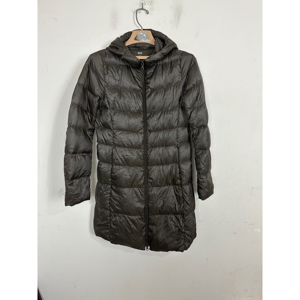 Uniqlo Ultra Light Down Hooded Parka Long Puffer Coat Brown Women Small 080351
